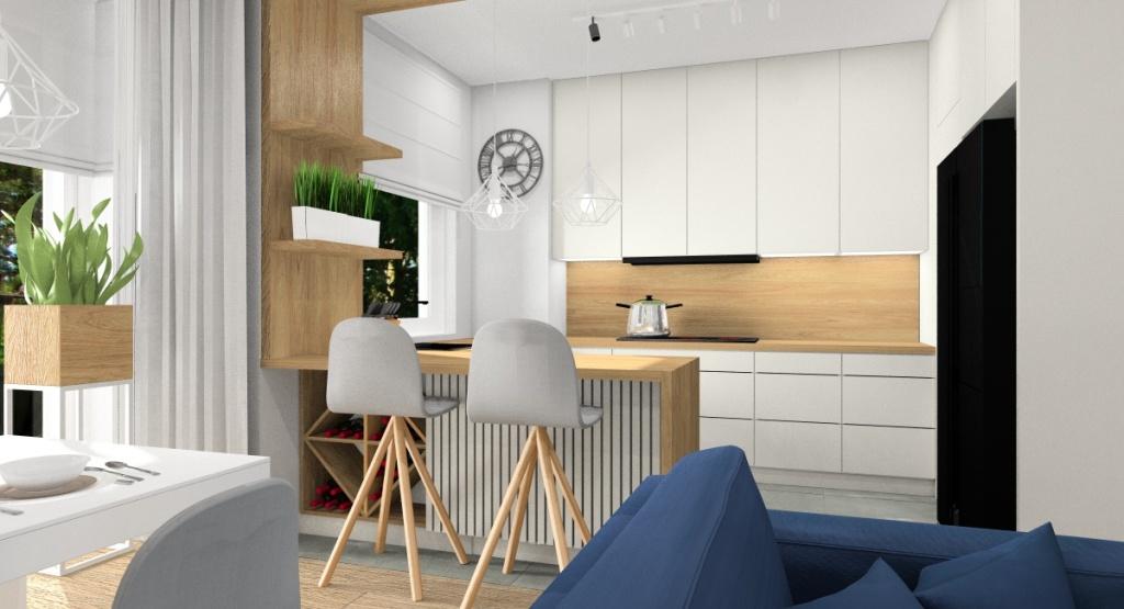 Salon z kuchnią, salon z aneksem kuchennym w nowoczesnym mieszkaniu
